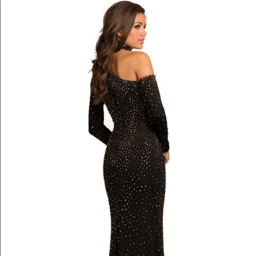 Johnathan Kayne Hand Beaded Asymmetrical Evening Gown Formal Stand Up Collar 12 - Picture 2 of 13